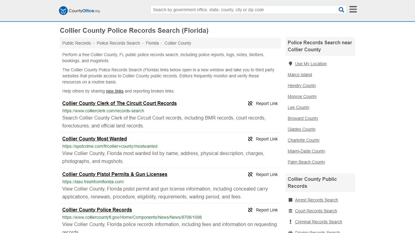 Collier County Police Records Search (Florida) - County Office
