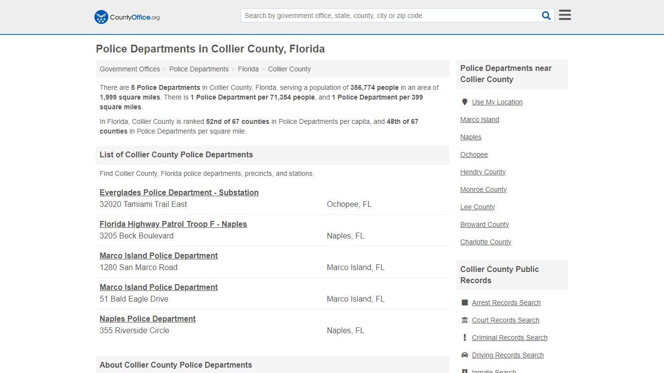 Police Departments - Collier County, FL (Arrest Records & Police Logs)